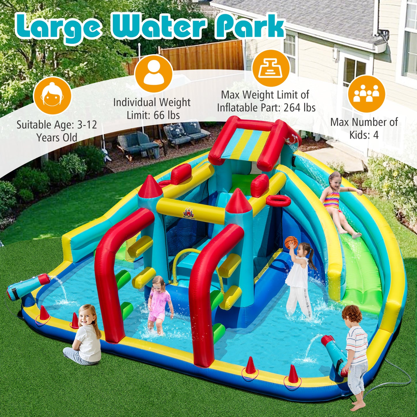 Inflatable Double Water Slide Park with Obstacle Course without 680W-750W Blower Inflatable Water Slides at Gallery Canada