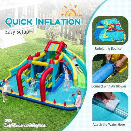 Inflatable Double Water Slide Park With Obstacle Course, 680W Blower Inflatable Water Slides Options at Gallery Canada