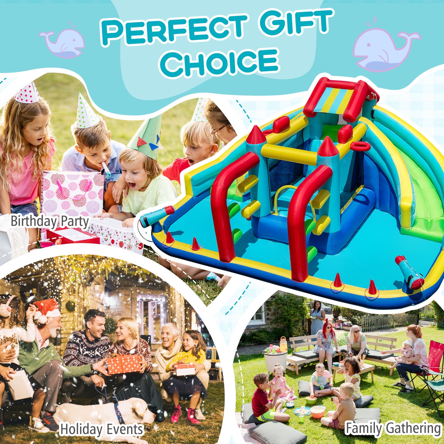Inflatable Double Water Slide Park With Obstacle Course, 680W Blower Inflatable Water Slides at Gallery Canada