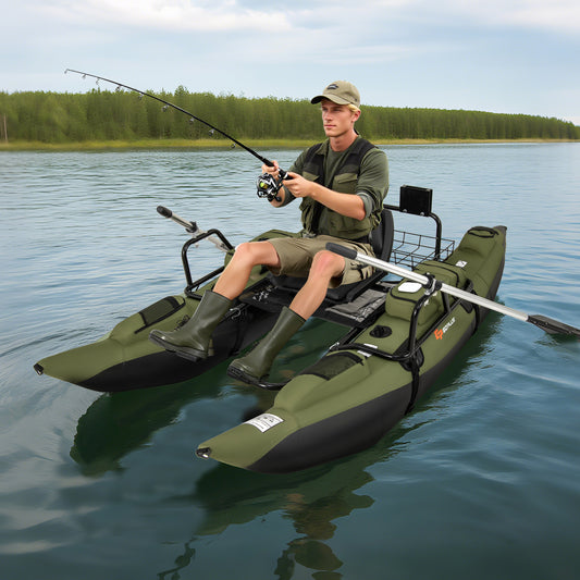 Inflatable Fishing Float Tube, Foldable Padded Seat, Adjustable Footrest, Green Water Sports Green at Gallery Canada