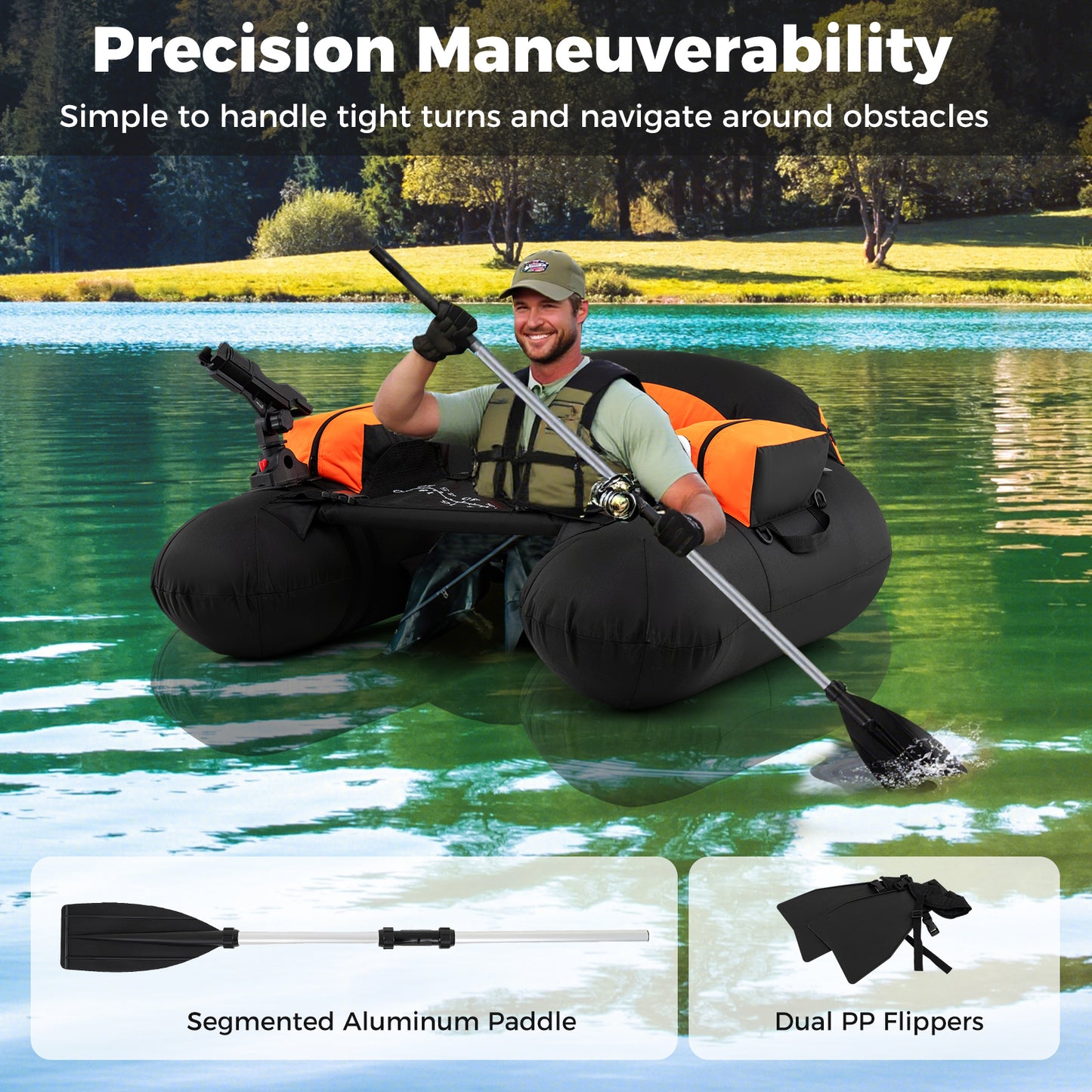 Inflatable Float Tube, Adjustable Fishing Rod Holder, Fish Hook Stator, Orange Water Sports at Gallery Canada