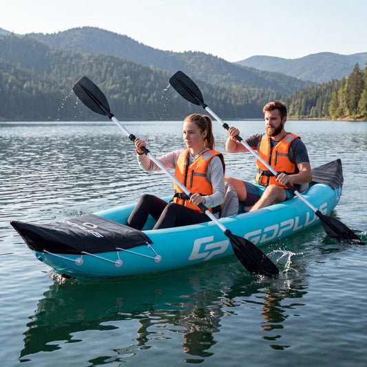 Inflatable Kayak 2 Person Heavy Duty Tandem Touring Kayak with Aluminum Paddles, Blue Water Sports Blue at Gallery Canada
