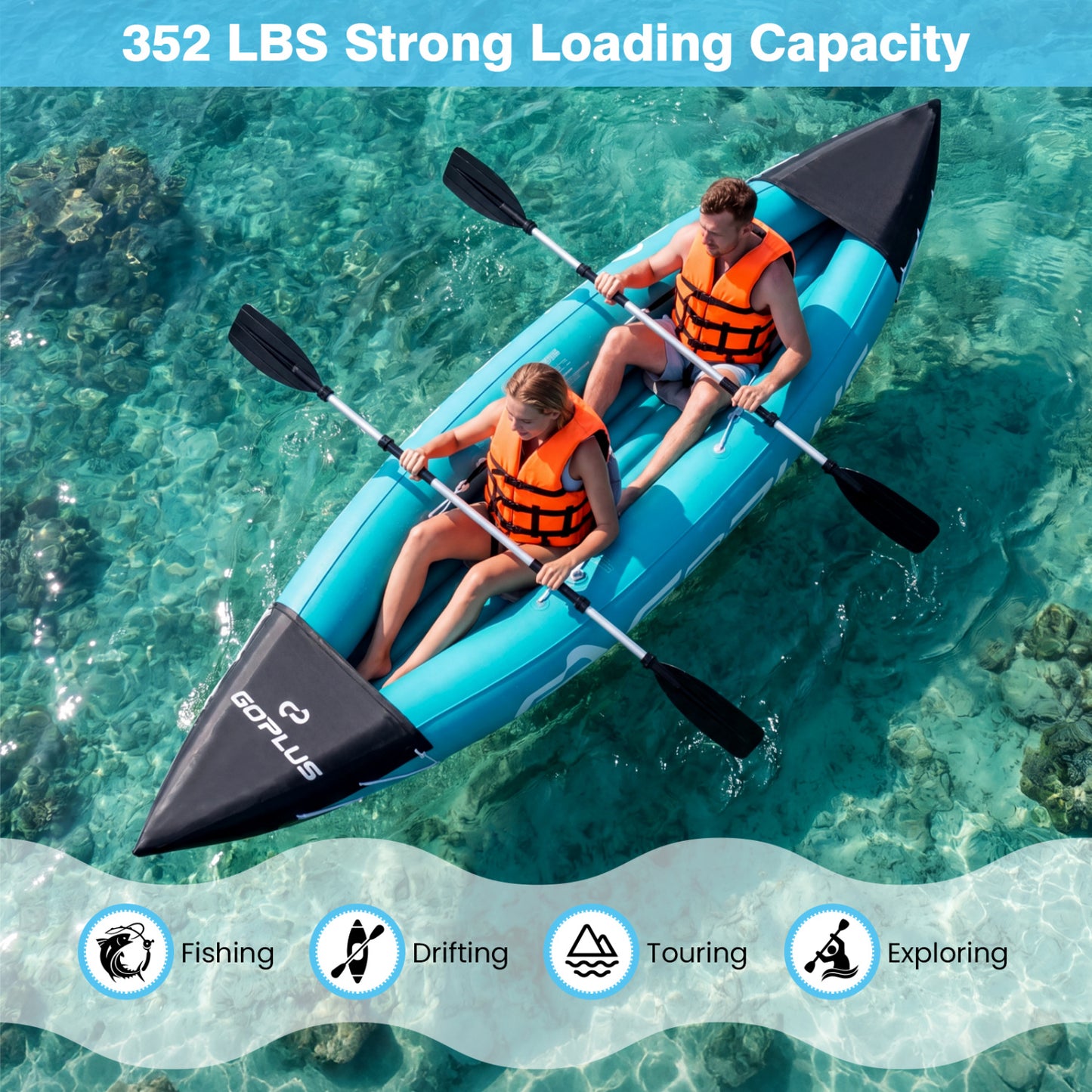 Inflatable Kayak 2 Person Heavy Duty Tandem Touring Kayak with Aluminum Paddles, Blue Water Sports at Gallery Canada