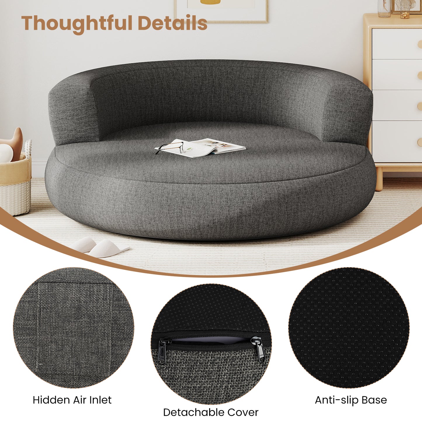 Inflatable Lounger Air Sofa with Detachable Cover, Gray