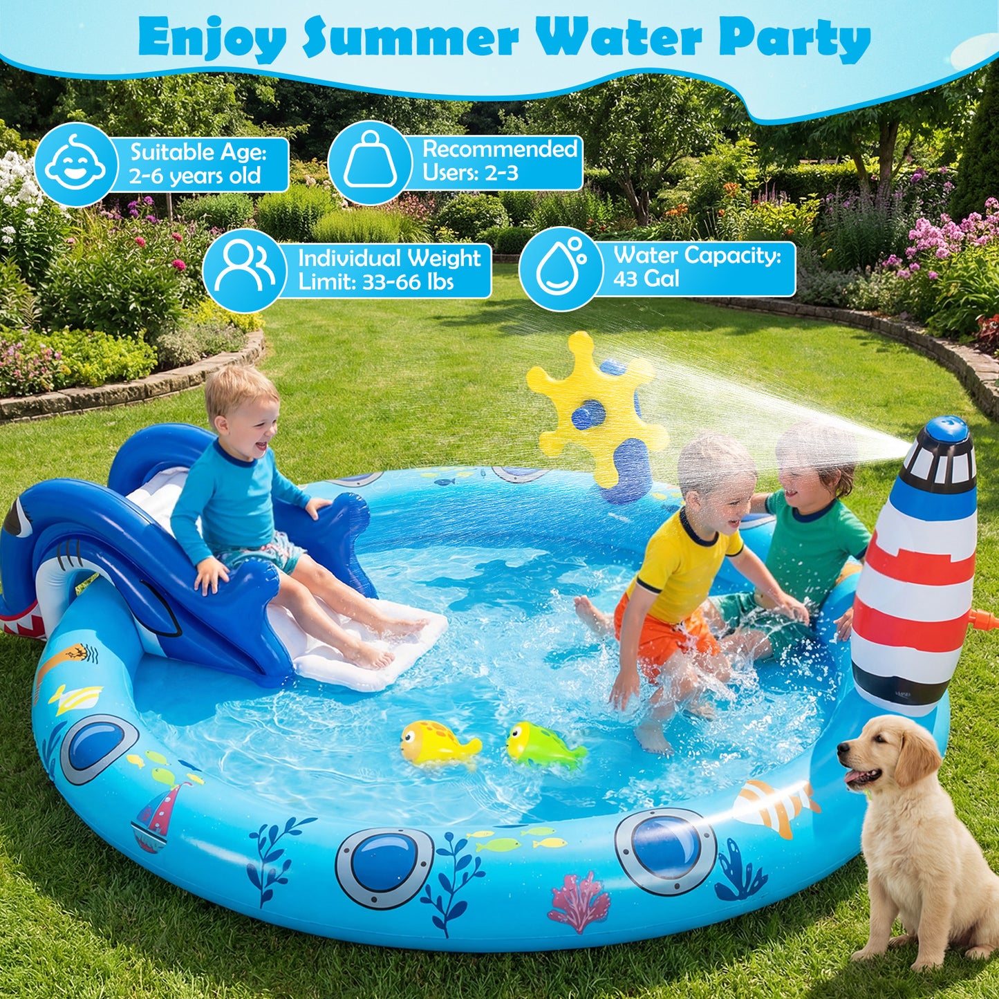 Inflatable Play Center, Marine Life Spray Pool, Shark Slide, Lighthouse Sprinkle Inflatable Water Slides at Gallery Canada