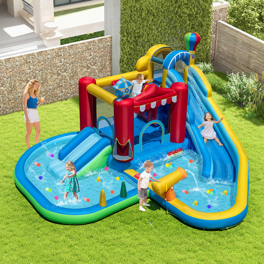 Toboggan Aquatique Gonflable, Château Gonflable Combo Humide/Sec Multicolore