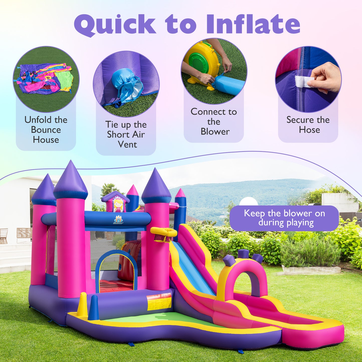 Inflatable Water Slide Princess Themed Bounce Castle with Climbing Wall 680W Blower Included Inflatable Water Slides at Gallery Canada