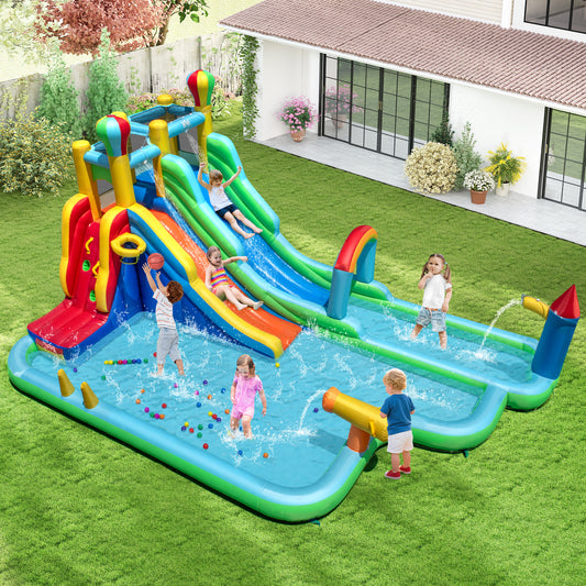 Inflatable Water Slide Park Giant Bounce House with 950W Blower, Blue Inflatable Water Slides Blue at Gallery Canada