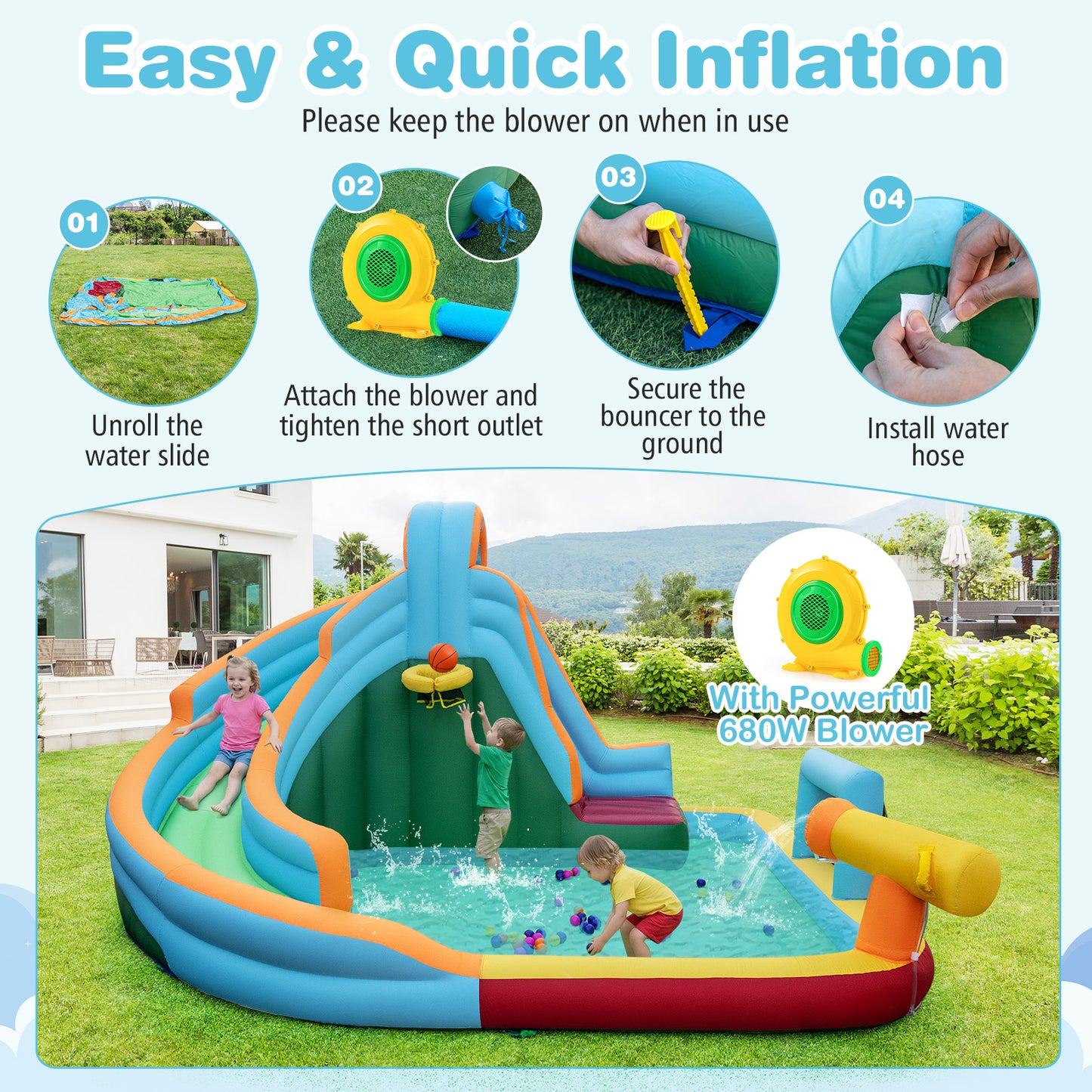 6-In-1 Inflatable Water Slide Park, Giant Bounce House With Splash Pool Inflatable Water Slides at Gallery Canada