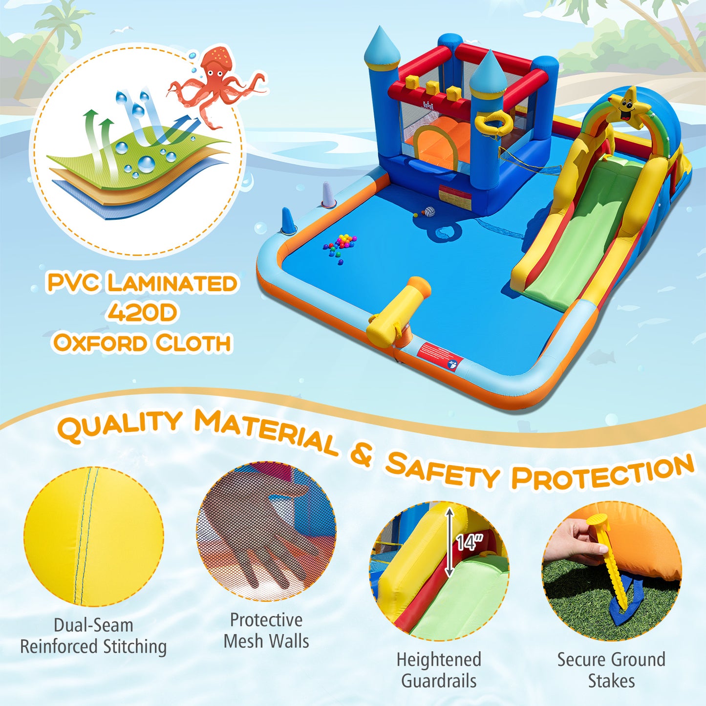 Inflatable Water Slide Park Bouncy Castle with Climbing Wall with 735W Blower Inflatable Water Slides at Gallery Canada