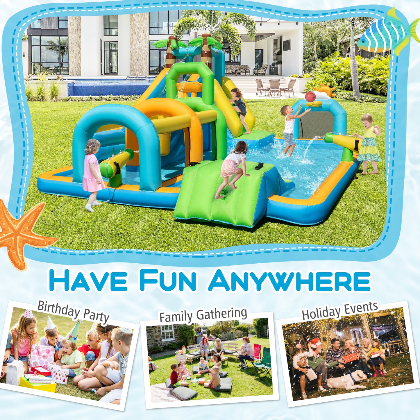 Inflatable Water Slide Tropical Theme Dual Slide Aqua Park Blower Excluded Inflatable Water Slides at Gallery Canada