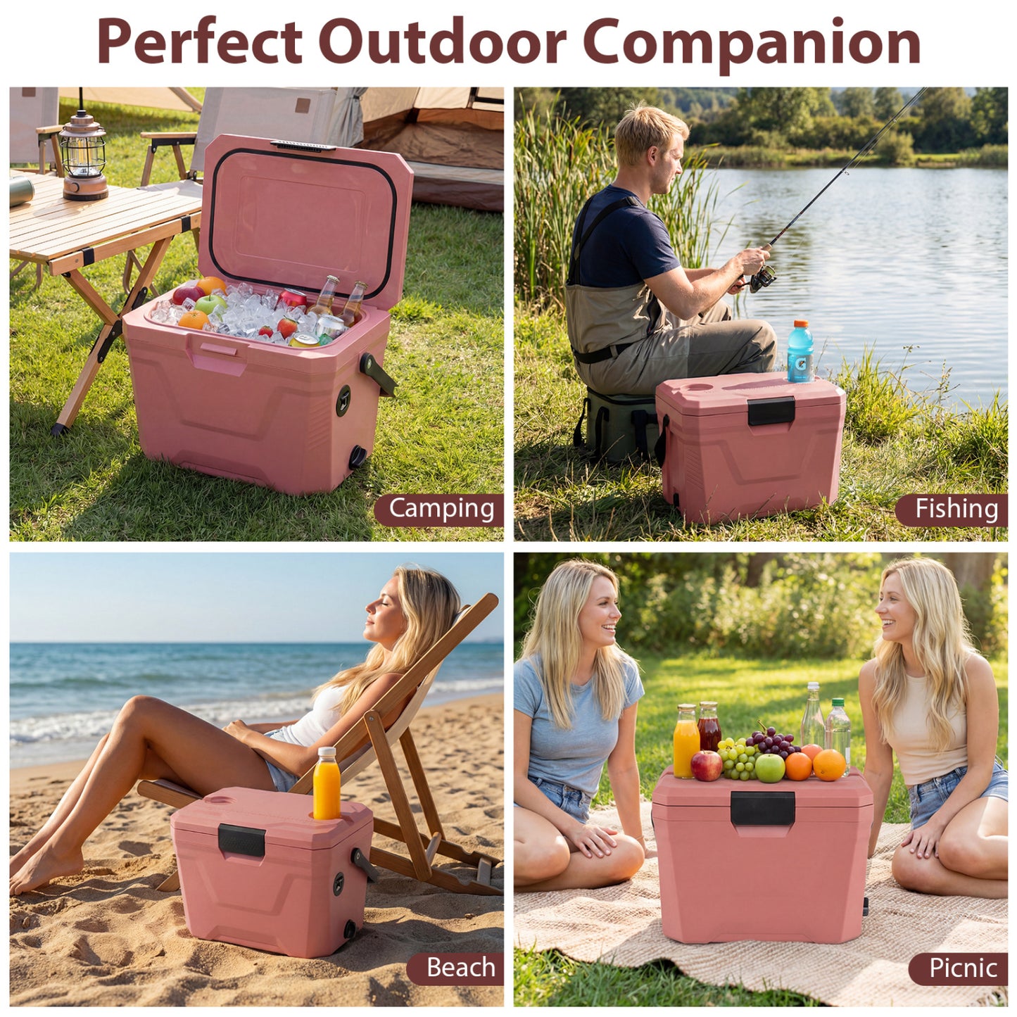Insulated Portable Cooler, Hard Shell Ice Chest, 2 Cup Holders, Pink Coolers at Gallery Canada