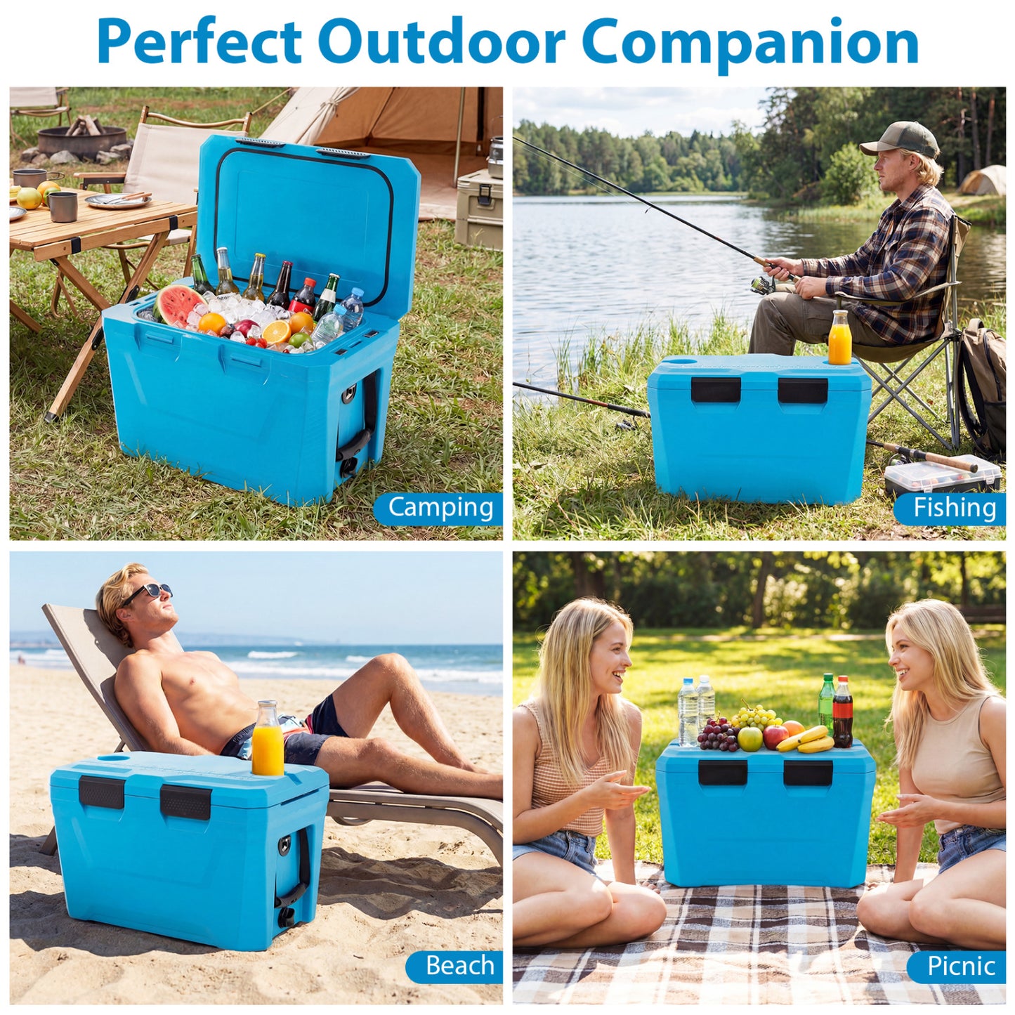 Insulated Hard Shell Cooler, Ice Chest with 2 Cup Holders, Blue Coolers at Gallery Canada