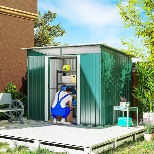 6' x 8.5' Metal Garden Shed, Outdoor Tool Storage, Dark Green Sheds Dark Green at Gallery Canada