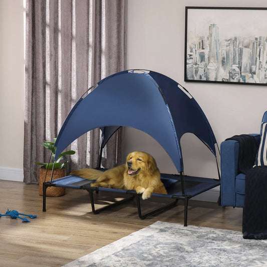 Portable Raised Dog Cot with Canopy, XL Size, Dark Blue Elevated Dog Beds Dark Blue, Black at Gallery Canada