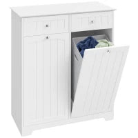 Laundry Cabinet, 2 Removable Bags, Tilt-Out Hamper, 2 Drawers, White