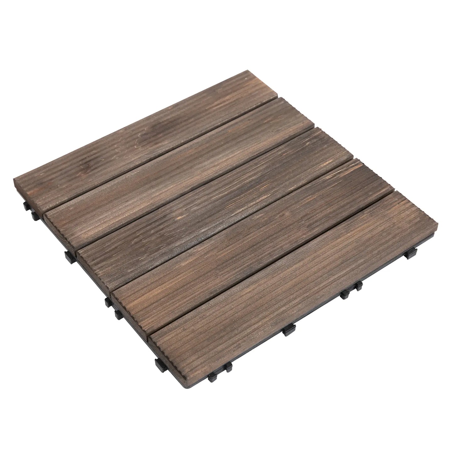 27 Pcs Wood Interlocking Deck Tiles, 12 x 12in, Black Deck Tiles at Gallery Canada