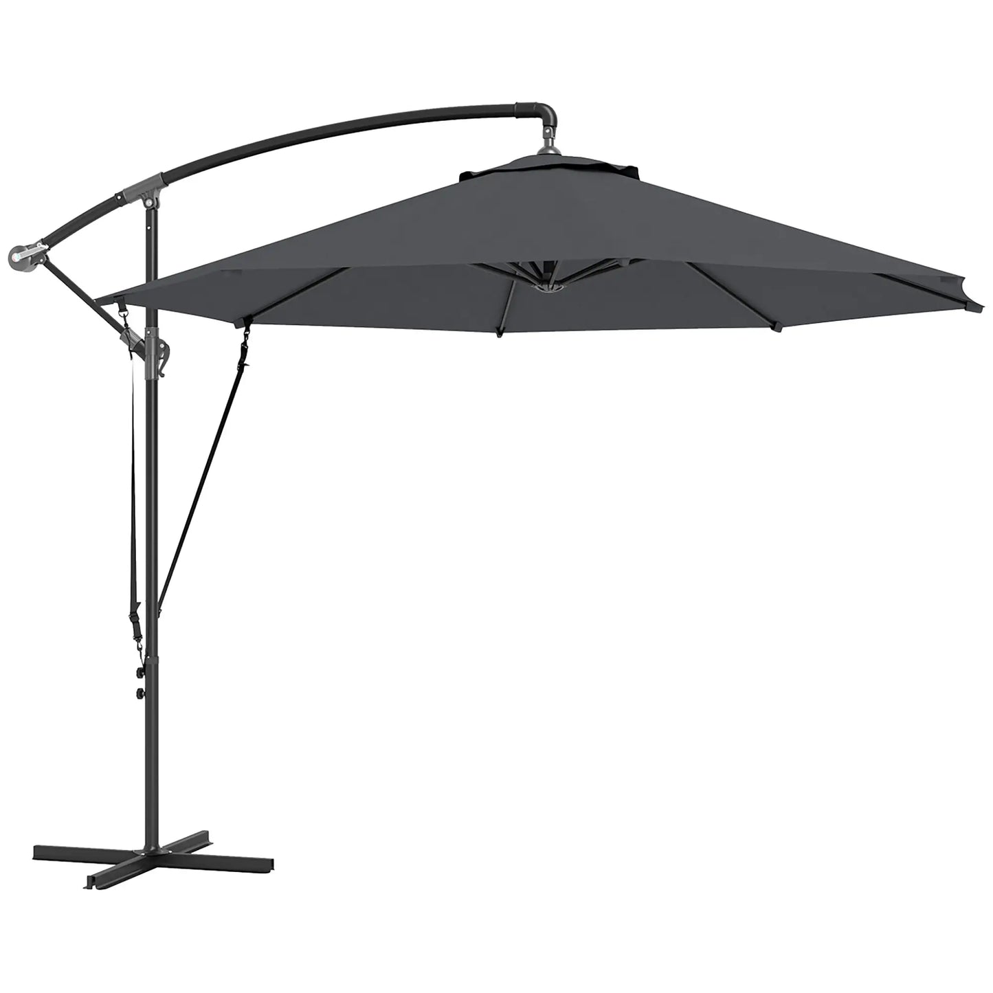 9.5' Cantilever Umbrella, Wind Protection, Crank, Cross Base, UPF 50+, Grey Offset Cantilever Umbrellas at Gallery Canada