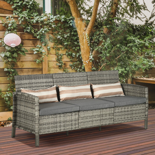 3-Seater Wicker Sofa, PE Rattan Outdoor Couch, Removable Cushions, Grey Patio Furniture Sets Grey Rattan, Grey Cushion at Gallery Canada