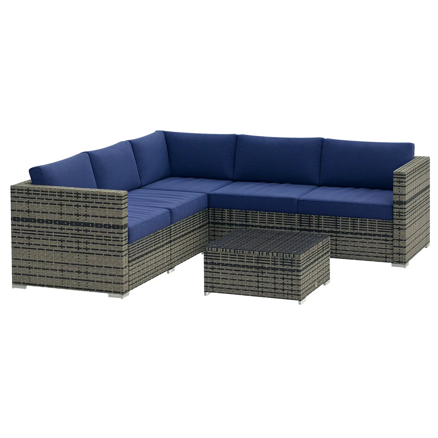 4pc Rattan Wicker Outdoor Furniture Set, Corner Sofa Loveseats Coffee Table, Navy Blue Patio Furniture Sets at Gallery Canada