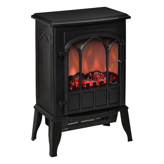 Electric Fireplace Stove, Freestanding Fireplace Heater with Realistic Flame, Adjustable brightness, Overheating Safety System, Black at Gallery Canada