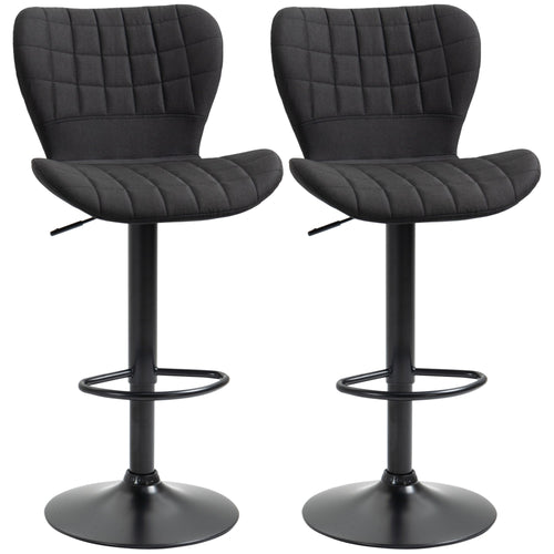 Bar Stools Set of 2 Adjustable Height Swivel Bar Chairs in Linen Fabric with Backrest &; Footrest, Black