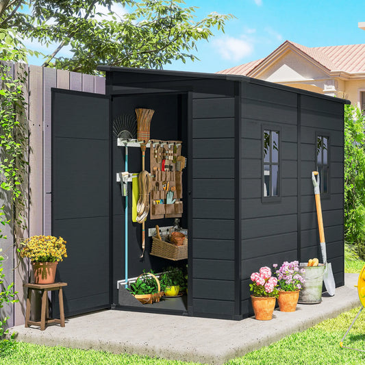 4.3' x 8' Dark Grey Outdoor Storage Shed With Floor, Lockable Doors, Dark Grey Sheds Dark Grey, Black at Gallery Canada