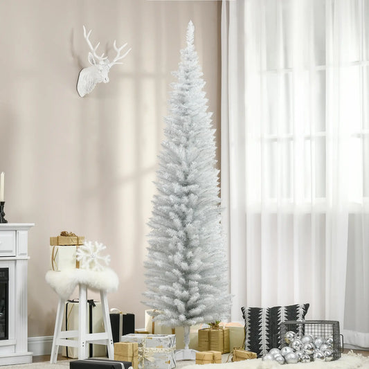7' Slim Artificial Christmas Tree, Realistic Branches, Sturdy Metal Stand, White Pencil Christmas Trees White at Gallery Canada