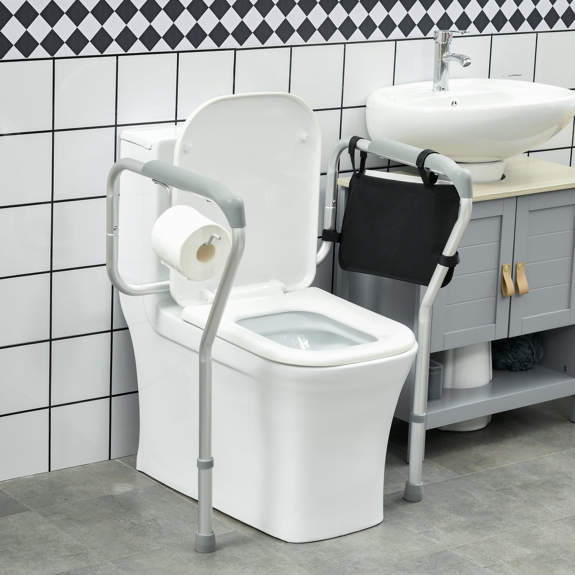 Toilet Safety Rail for Elderly, 300lbs Toilet Safety Frame with Adjustable Height and Width, Storage Pocket, Padded Arms, Assist Grab Bar for Seniors, Easy Installation at Gallery Canada