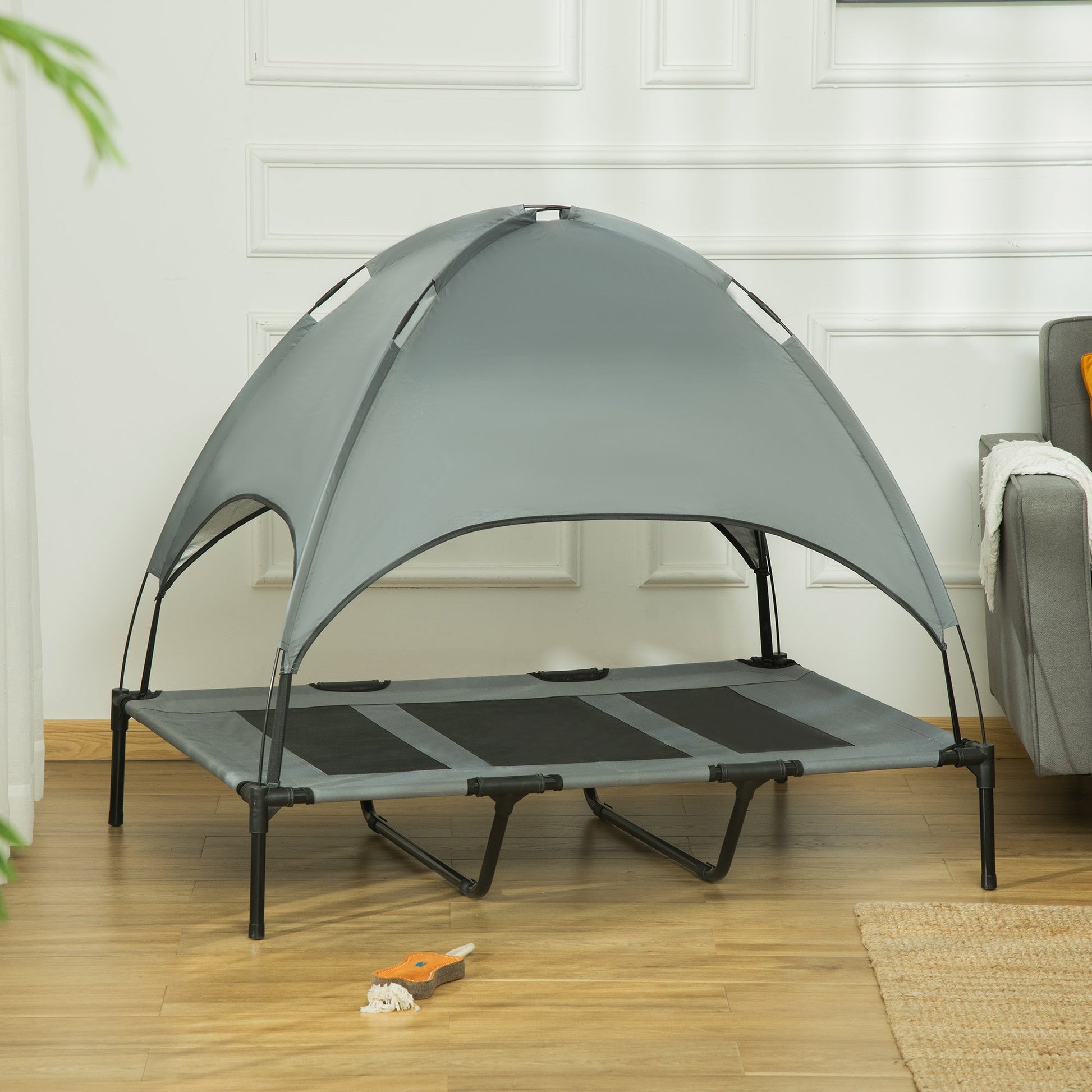Elevated Dog Bed with Canopy, Portable Raised Dog Cot for XL Sized Dogs, Indoor &; Outdoor, 48" x 36" x 43", Grey at Gallery Canada