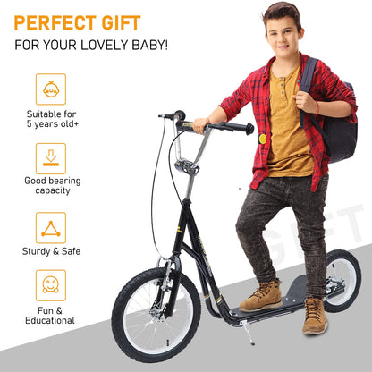 Adjustable Teen Kick Scooter Child Pro Stunt Scooter Ride On Speeder Kids Street Bike 16" Inflatable Tire Black at Gallery Canada