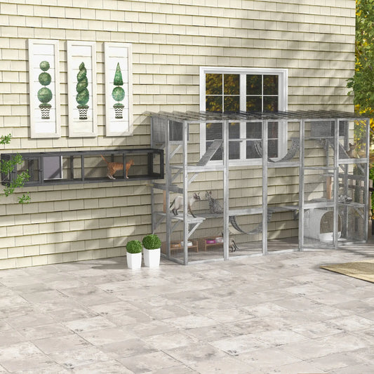 79" Long Cat Tunnel, L-Shape Extendable Design, Indoor Outdoor, Lead Grey Outdoor Cat Enclosures Grey at Gallery Canada
