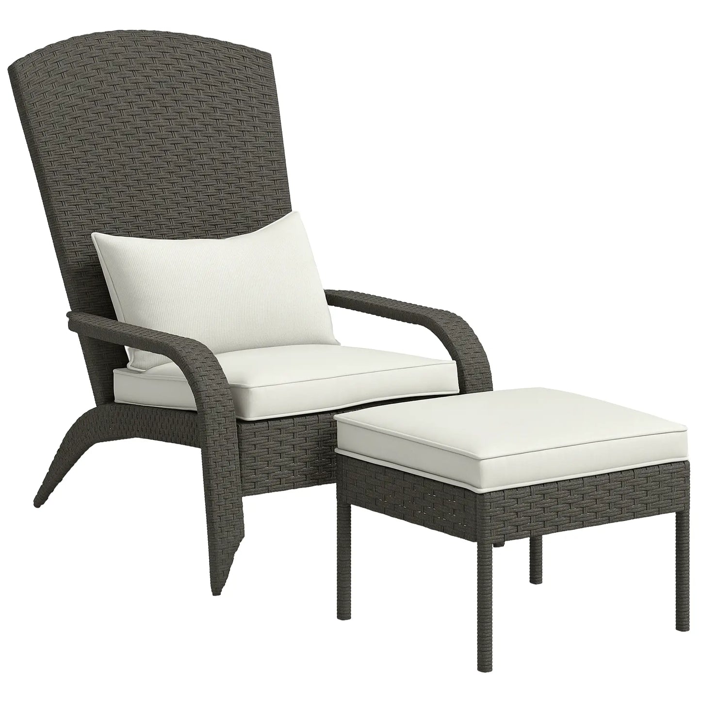 Wicker Adirondack Chair with Ottoman, Patio Cushioned, Outdoor, Grey/Cream White Patio Chairs at Gallery Canada