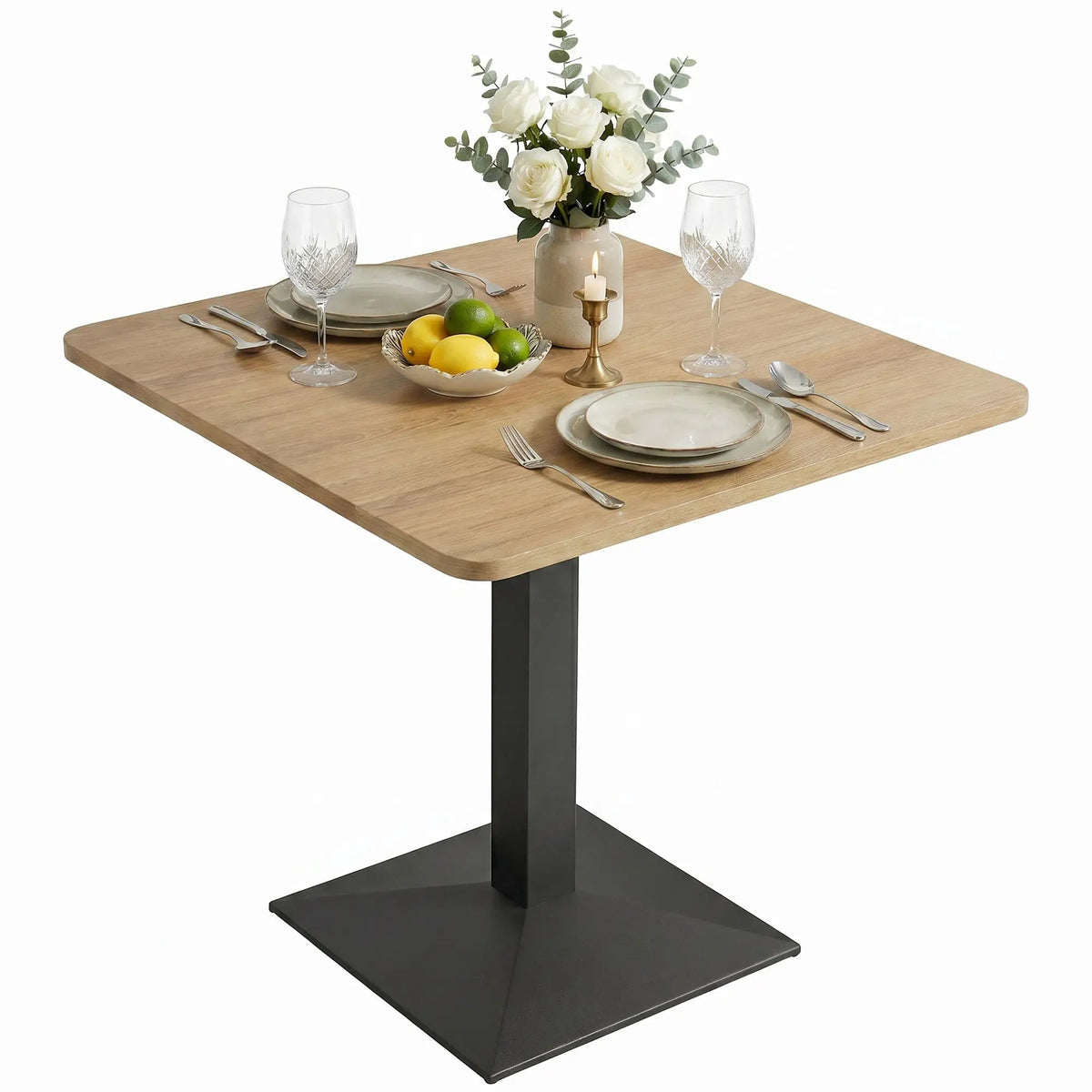28" Square Dining Table, Modern Steel Base, Dark Brown Bar Tables & Dining Tables at Gallery Canada