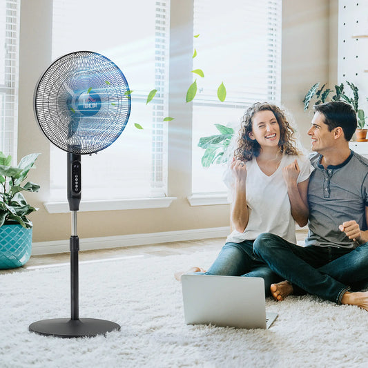 Standing Floor Fan with Remote, Tall Pedestal Electric Fan, Black Stand Fans Black at Gallery Canada