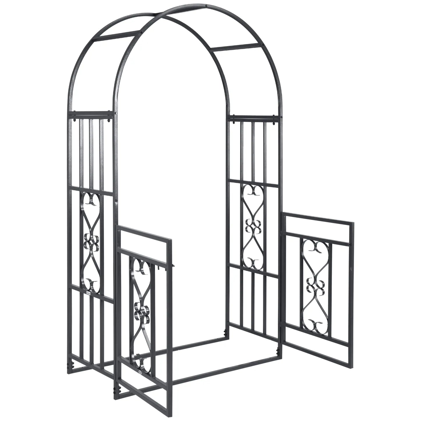 6.7 FT Steel Garden Arch with Gate, Outdoor Arbor for Vines, Dark Grey Garden Arches at Gallery Canada