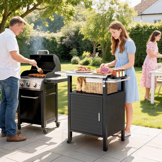 Outdoor Grill Cart, Stainless Steel Top, Foldable Side Table, Silver Outdoor Grill Carts Black, Silver at Gallery Canada