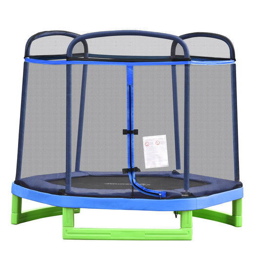 84.75" Kids Trampoline 7 FT Indoor Outdoor Trampolines with Safety Net Enclosure Built-in Zipper Padded Covering, for Boys and Girls, Blue at Gallery Canada