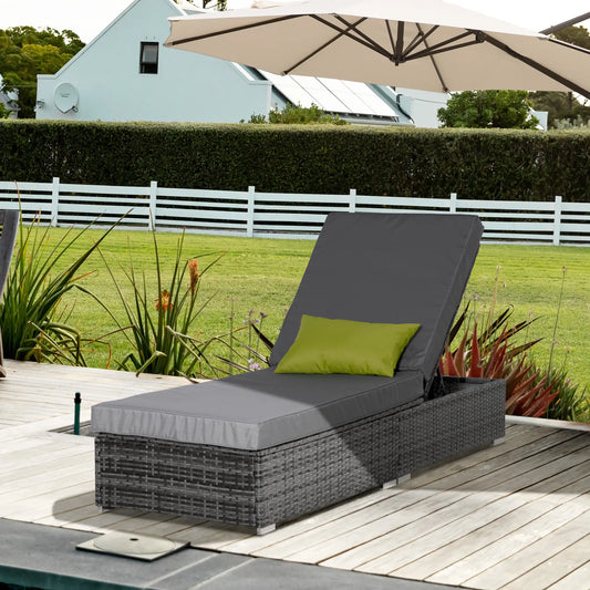 Patio Wicker Lounger, Outdoor PE Rattan Chaise Lounge, Adjustable Recliner, Grey Chaise Loungers Mixed Grey, Grey at Gallery Canada