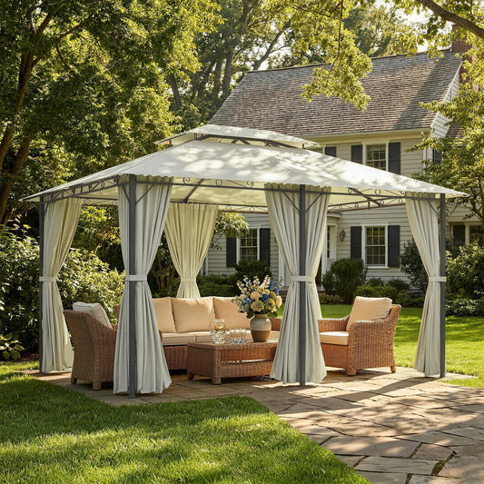 13' X 10' Soft-Top Gazebo With Curtains, Cream White Gazebos Cream at Gallery Canada