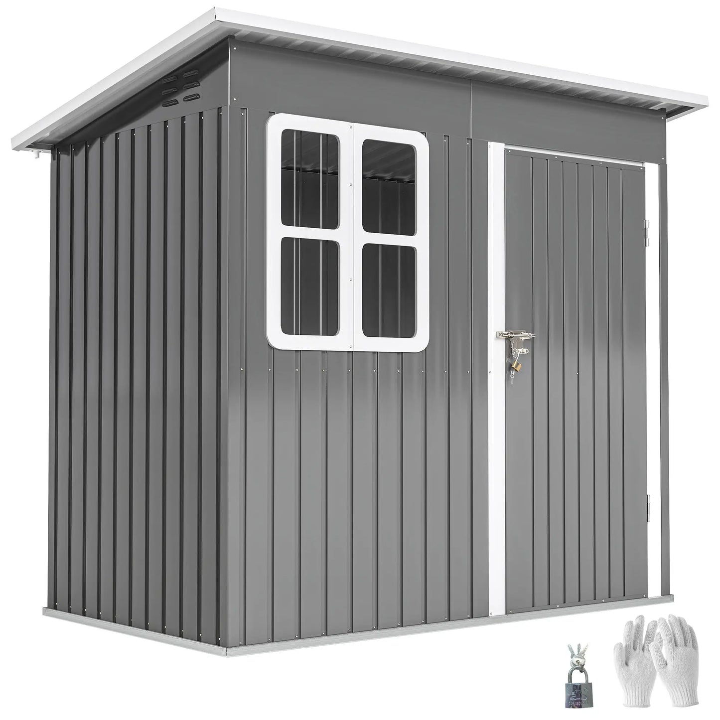 7' x 4' Galvanised Steel Outdoor Storage Shed, Window, Lockable Door, Dark Grey Sheds at Gallery Canada