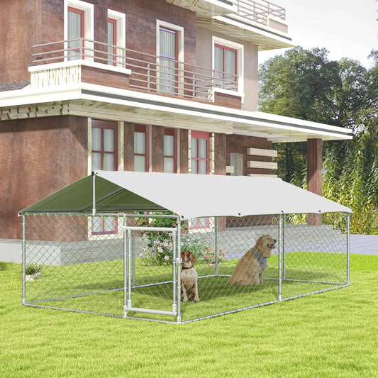 Outdoor Dog Kennel, 13.1' x 7.5' x 4.9', Waterproof UV Resistant Cover, Silver Houses, Kennels & Pens Silver, Grey at Gallery Canada