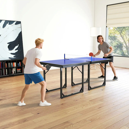 6x3ft Midsize Ping Pong Table, Folding, Blue Game Tables Blue Surface, Black Frame at Gallery Canada