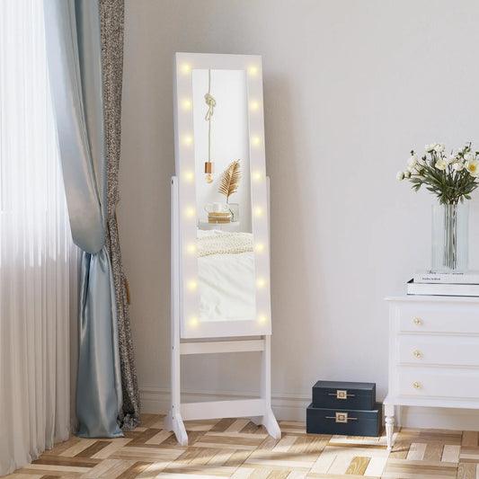 Free Standing Armoire Organizer, Lighted Mirrored Jewelry Cabinet, Angle Adjustable, 16 LED Lights Jewelry Armoire & Jewellery Mirror Cabinets Warm White at Gallery Canada