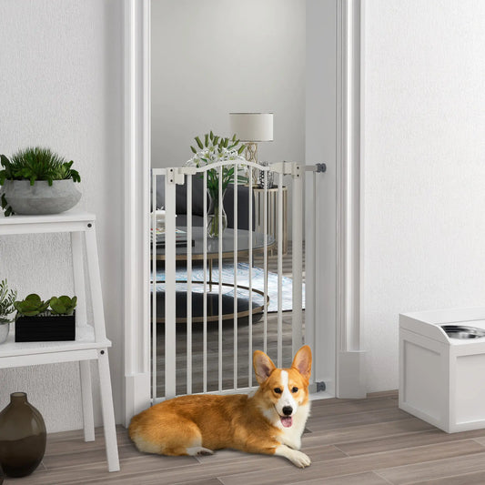 Barrière pour chien extra haute avec porte, ajustement par pression, fermeture automatique, 29"-32", blanc