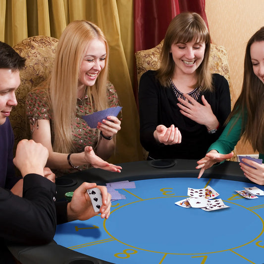 Foldable Poker Table, Texas Holdem, 47" Round, Black Game Tables Blue, Black at Gallery Canada