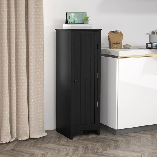 48" Kitchen Pantry Cabinet, Single Door, 4 Tier Adjustable Shelves, Black Kitchen Pantry Cabinets Black at Gallery Canada