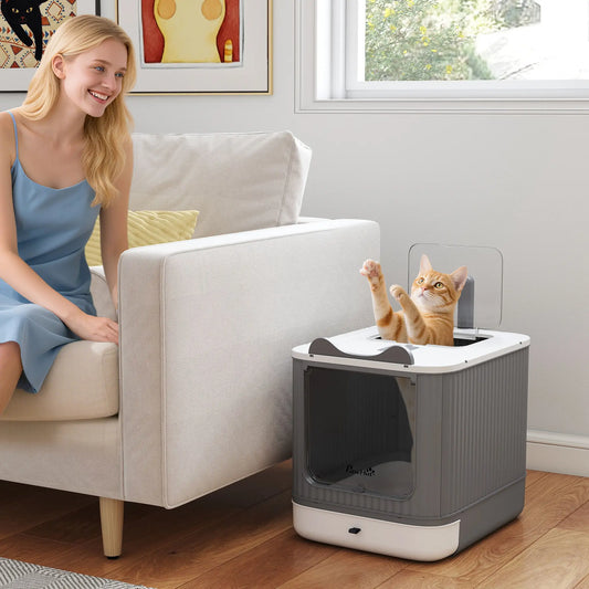 Enclosed Kitty Litter Box With Lid, Front-Entry, Top-Exit, Scoop, Deodorizer Bag, Medium, White Cat Litter Box Enclosures Grey, White, Black at Gallery Canada