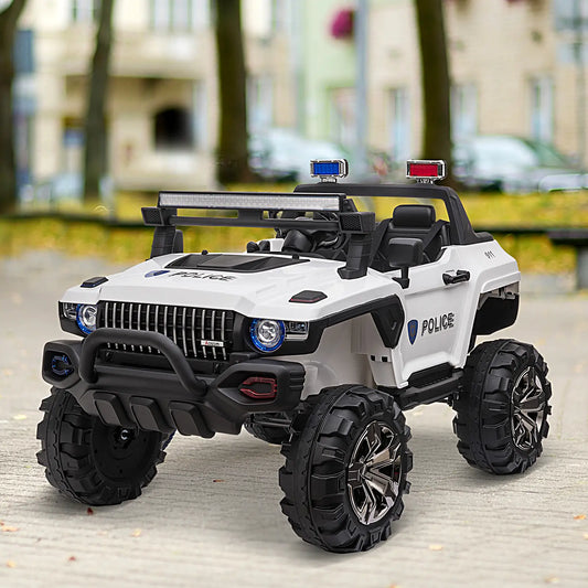 Kids Ride On Car 12V RC 2 Seater Police Truck, White Electric Toy Cars White at Gallery Canada