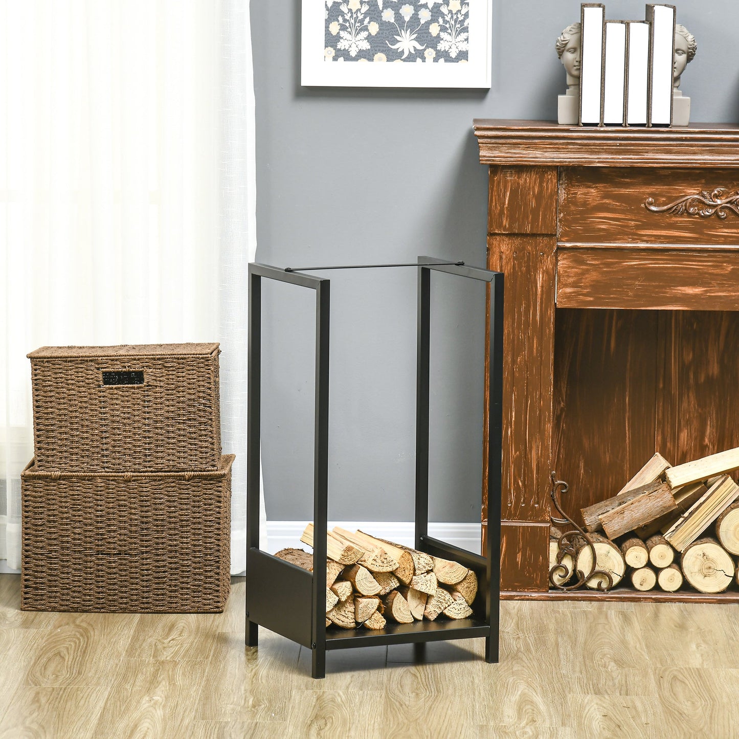 Firewood Rack, Log Holder for Fireplace, Outdoor Indoor Wood Storage Stacker, 15.4" x 13.8" x 29.9", Black at Gallery Canada